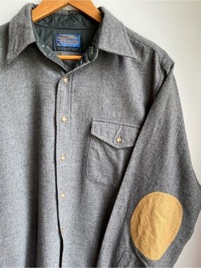 VTG Pendleton Pure Virgin Wool Button Down Shacket Elbow Patches Holes L